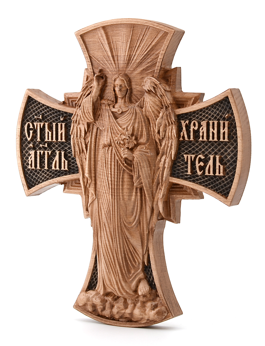 Деревянная резная икона «Ангел Хранитель» бук 28 x 23 см