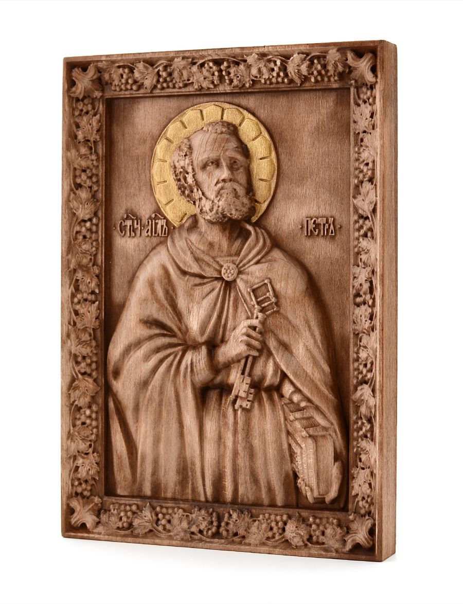 Деревянная резная икона «Апостол Петр» бук 18 x 12 см