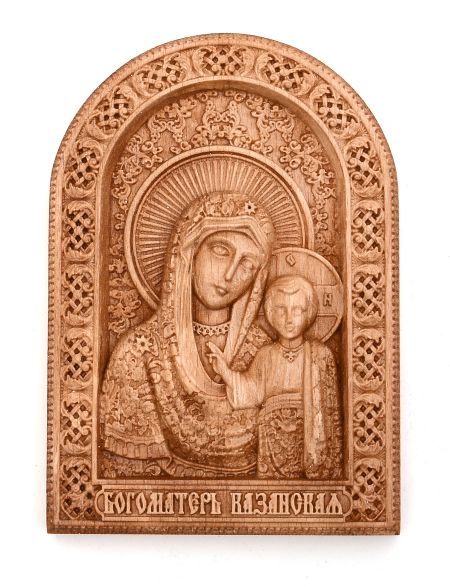 Деревянная резная икона «Богоматерь Казанская» бук 28 x 23 см