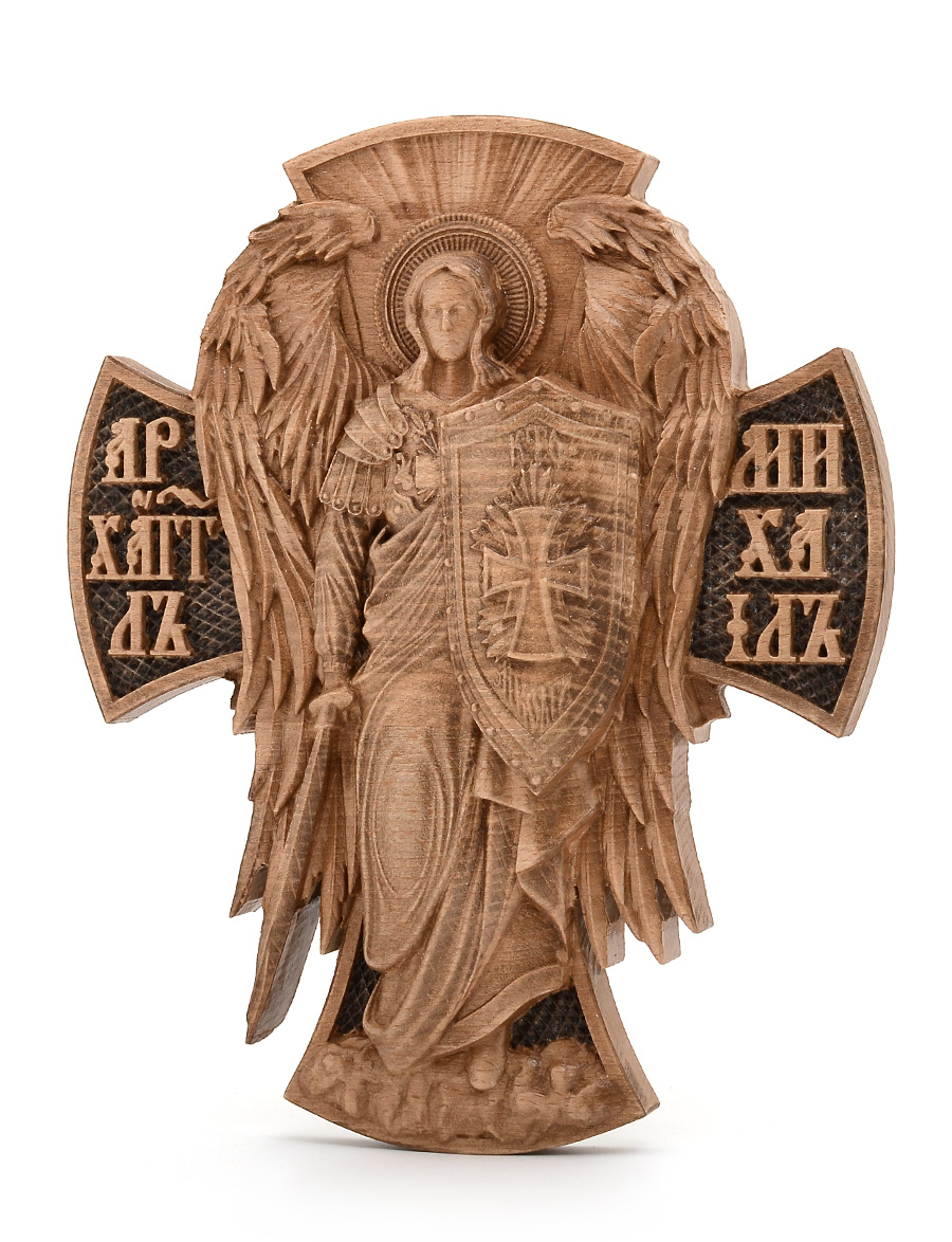 Деревянная резная икона «Архангел Михаил» бук 57 x 45 см