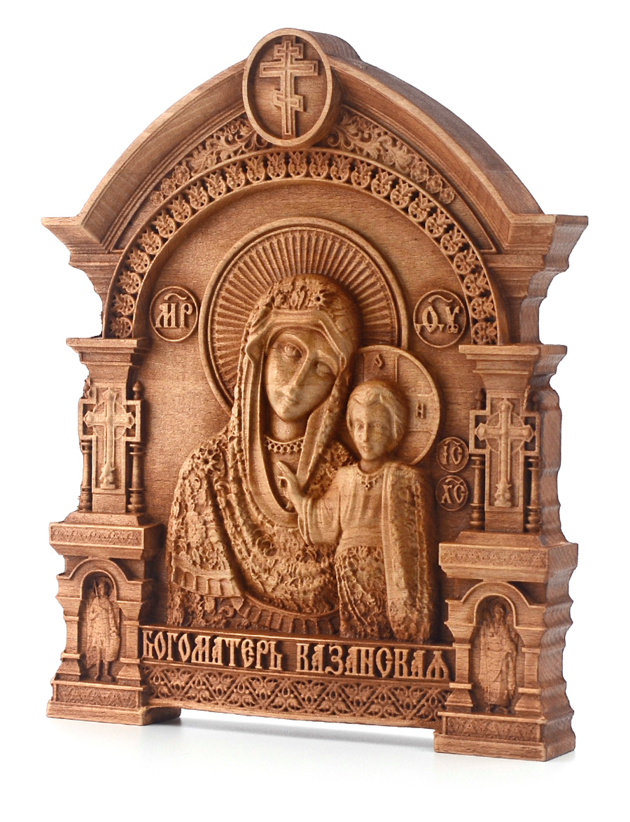 Деревянная резная икона «Казанская икона Божией Матери» с аркой бук 12 x 9 см
