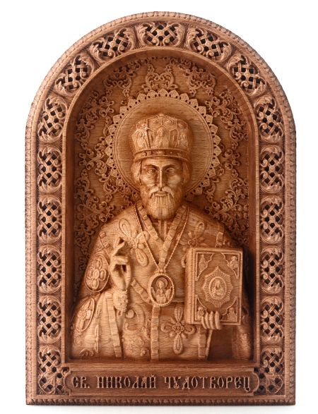 Деревянная резная икона «Николай Чудотворец» бук 28 x 19 см
