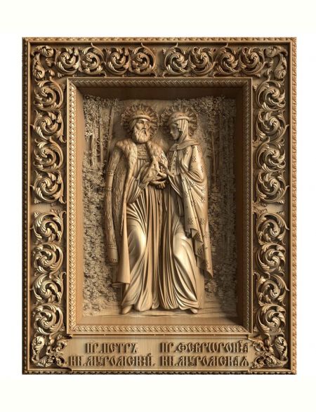Деревянная резная икона «Святые Пётр и Феврония» бук 18 x 15 см
