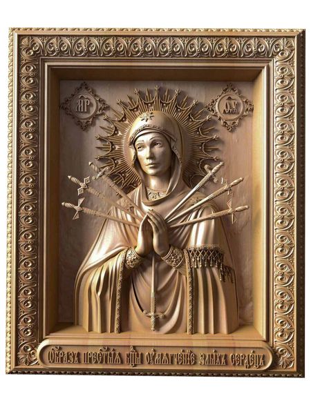 Деревянная резная икона «Божией Матери Умягчение Злых Сердец» бук 57 x 45 см