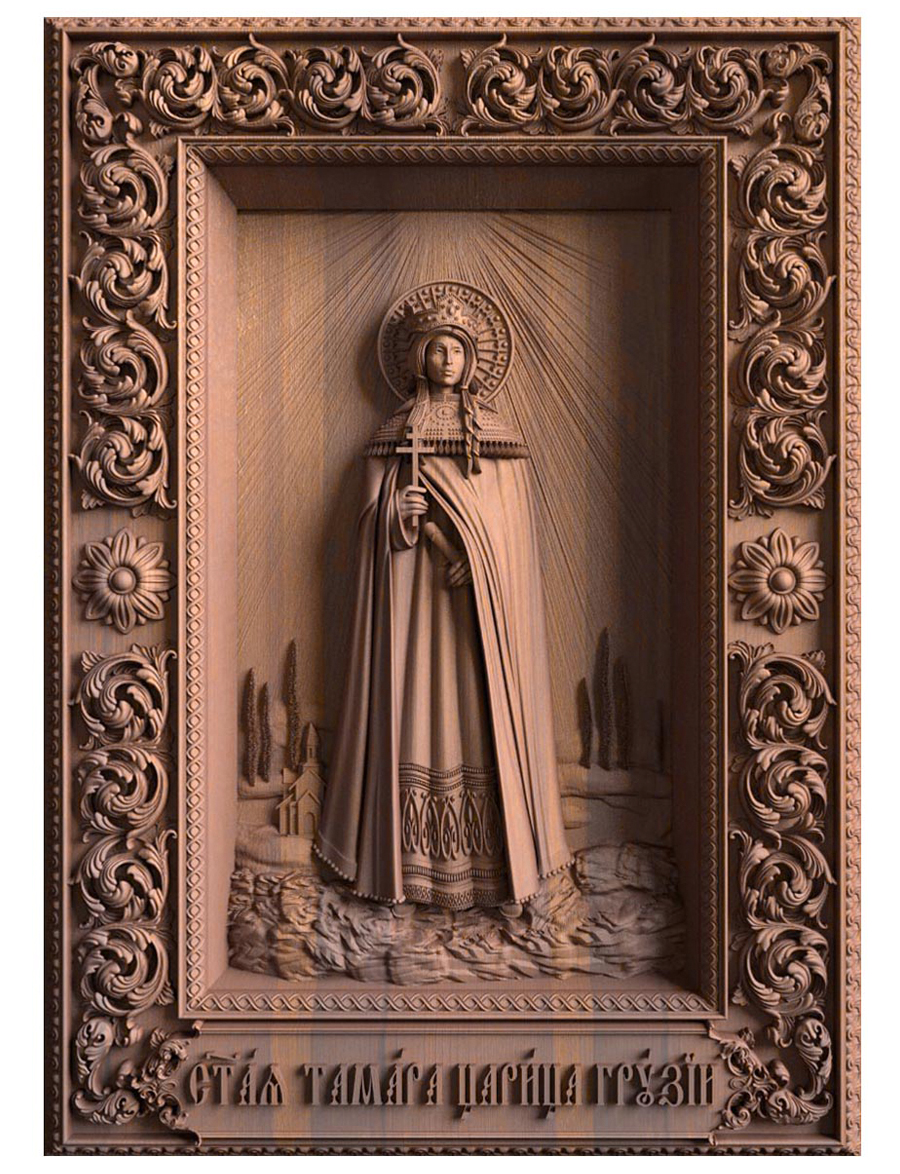 Деревянная резная икона «Тамара Великая Святая благоверная царица Грузии» бук 12 x 9 см
