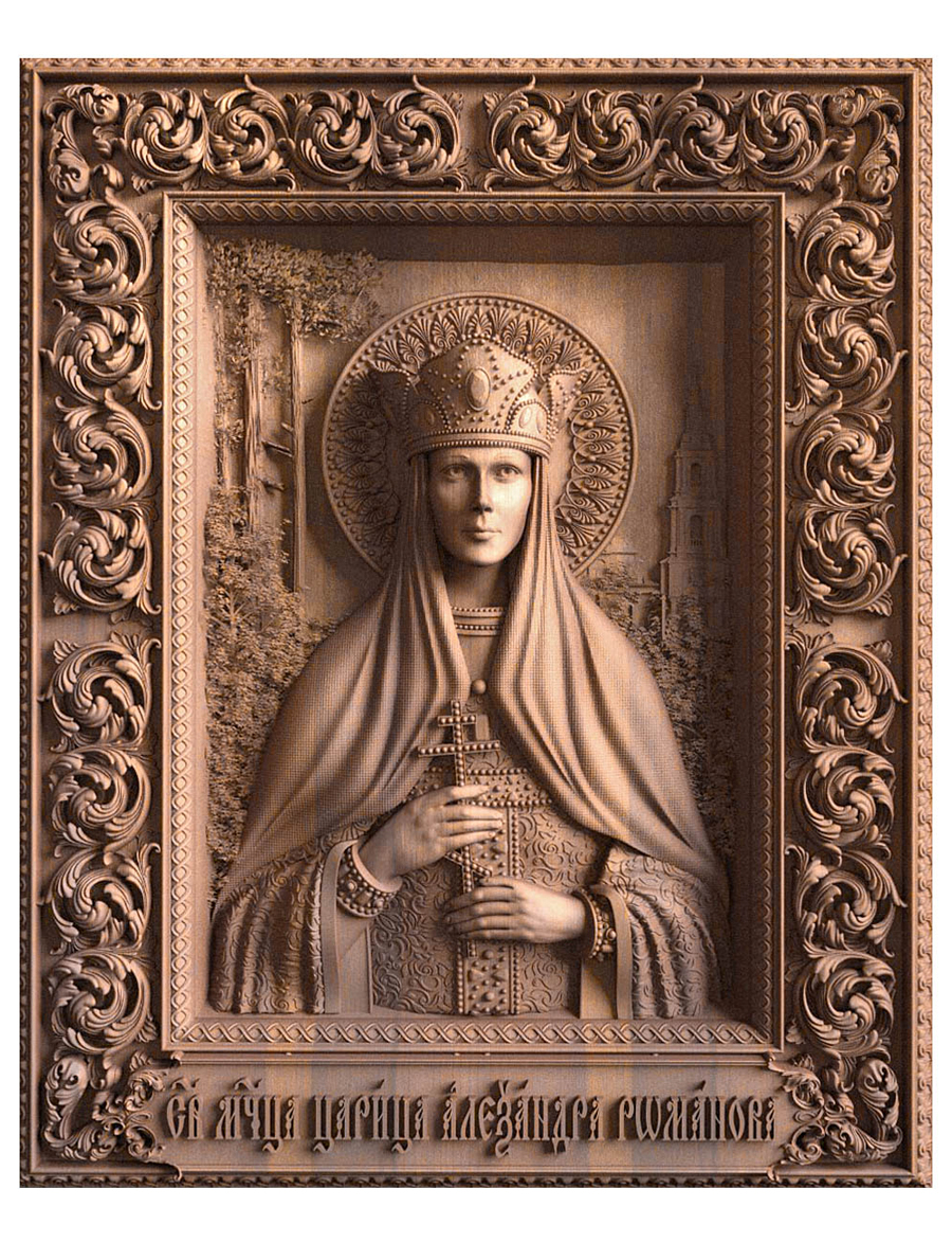 Деревянная резная икона «Святая царица-мученица Александра Федоровна» бук 18 x 15 см