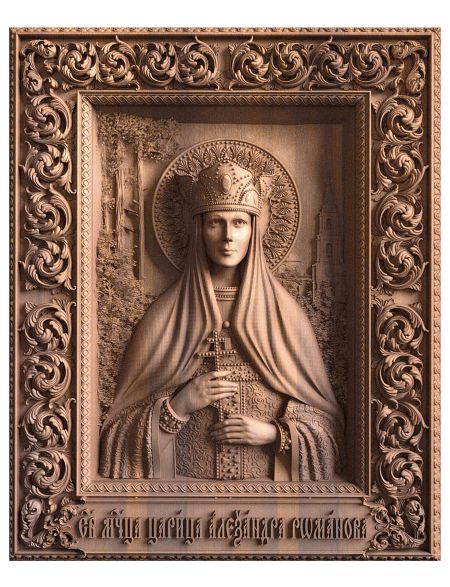 Деревянная резная икона «Святая царица-мученица Александра Федоровна» бук 28 x 23 см