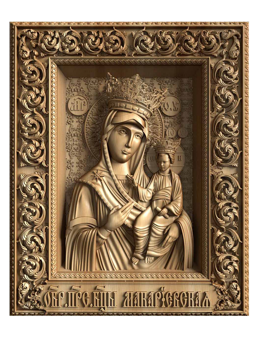 Деревянная резная икона «Макарьевская икона Божией Матери» бук 12 x 9 см