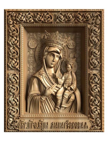 Деревянная резная икона «Макарьевская икона Божией Матери» бук 28 x 23 см