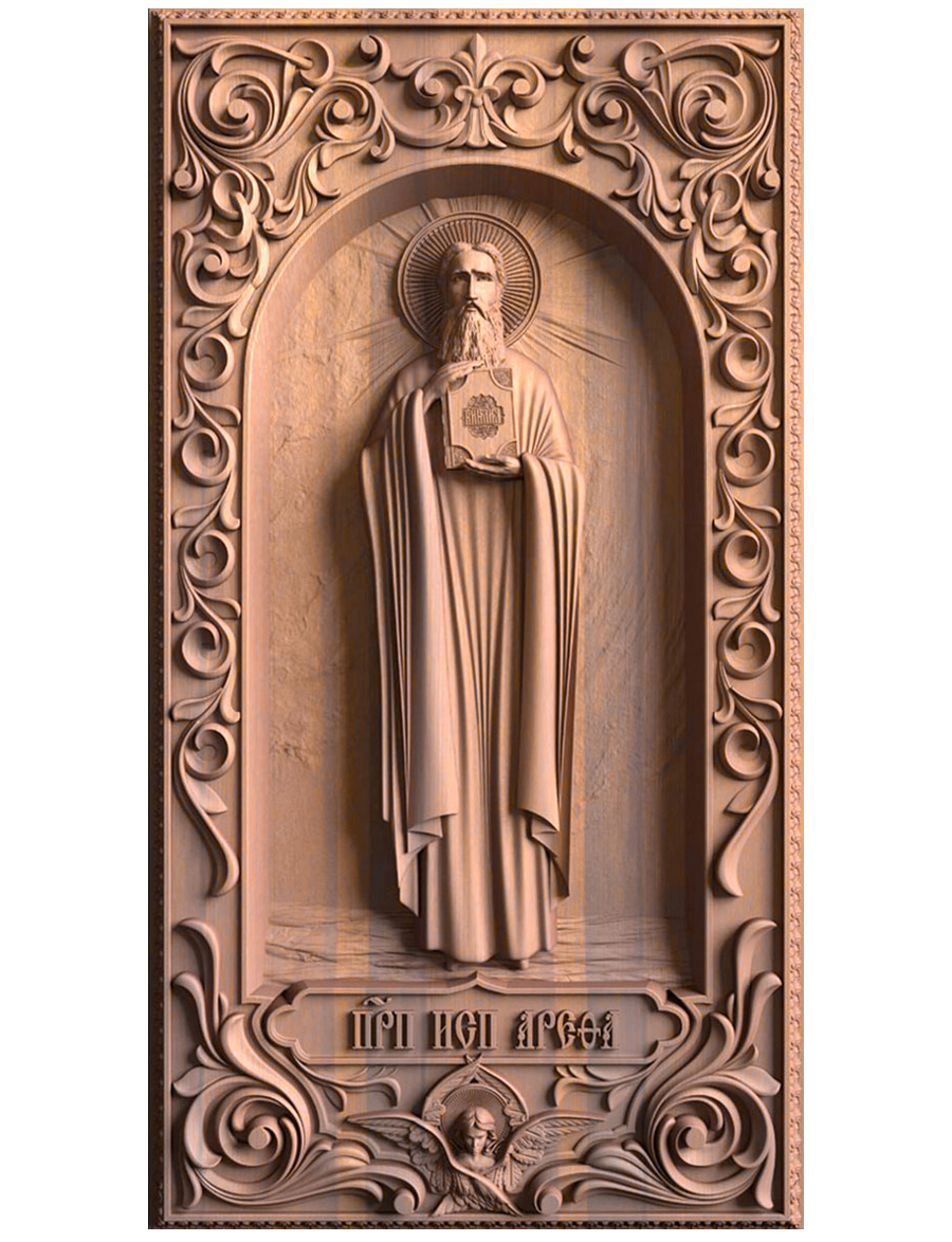 Деревянная резная икона «Преподобный Арефа» бук 12 x 7 см