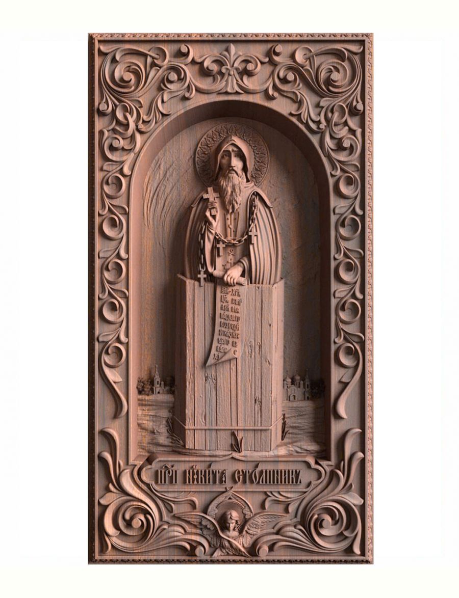 Деревянная резная икона «Преподобный Никита Столпник» бук 18 x 10 см