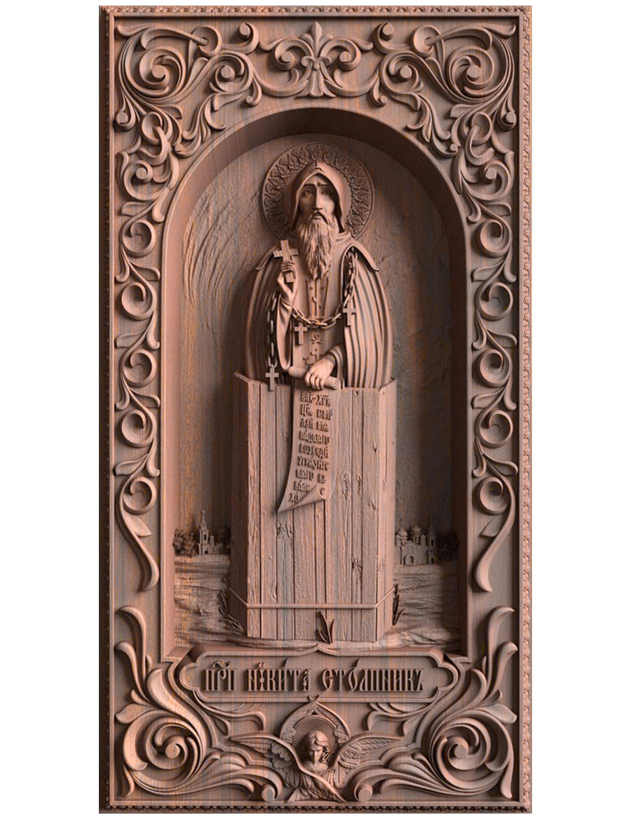 Деревянная резная икона «Преподобный Никита Столпник» бук 23 x 13 см