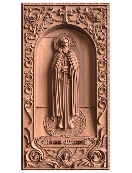 Деревянная резная икона «Святой Герман Аляскинский» бук 28 x 15 см