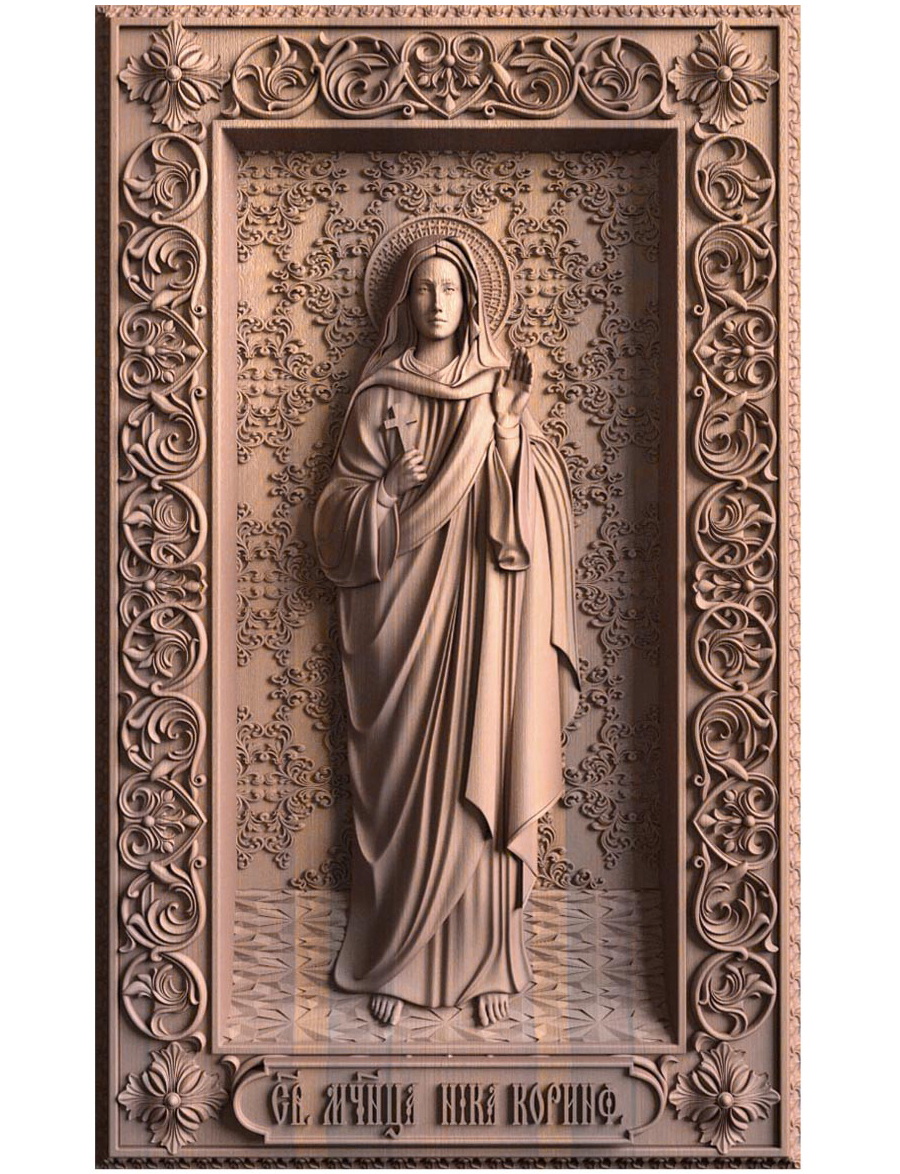 Деревянная резная икона «Святая мученица Ника Коринфская» бук 57 x 35 см