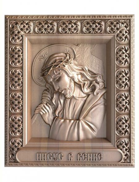 Деревянная резная икона «Иисус в венке» бук 12 x 9 см
