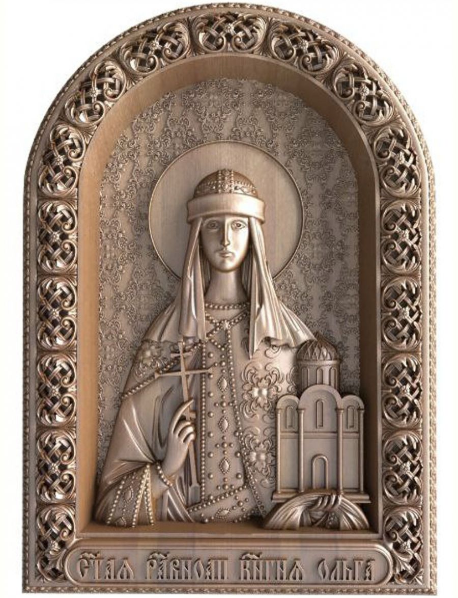 Деревянная резная икона «Равноапостольная княгиня Ольга» бук 57 x 40 см