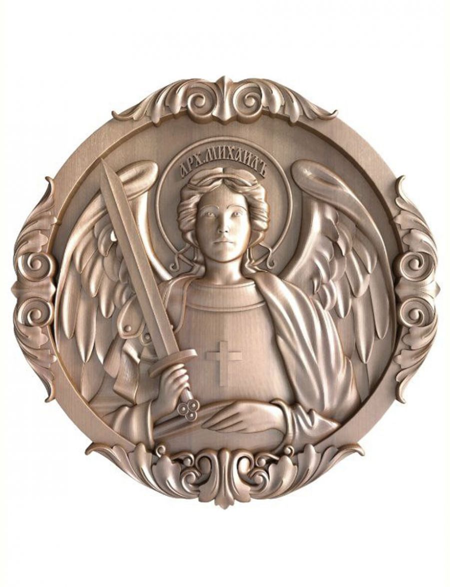 Деревянная резная икона «Архангел Михаил» бук 45 x 45 см