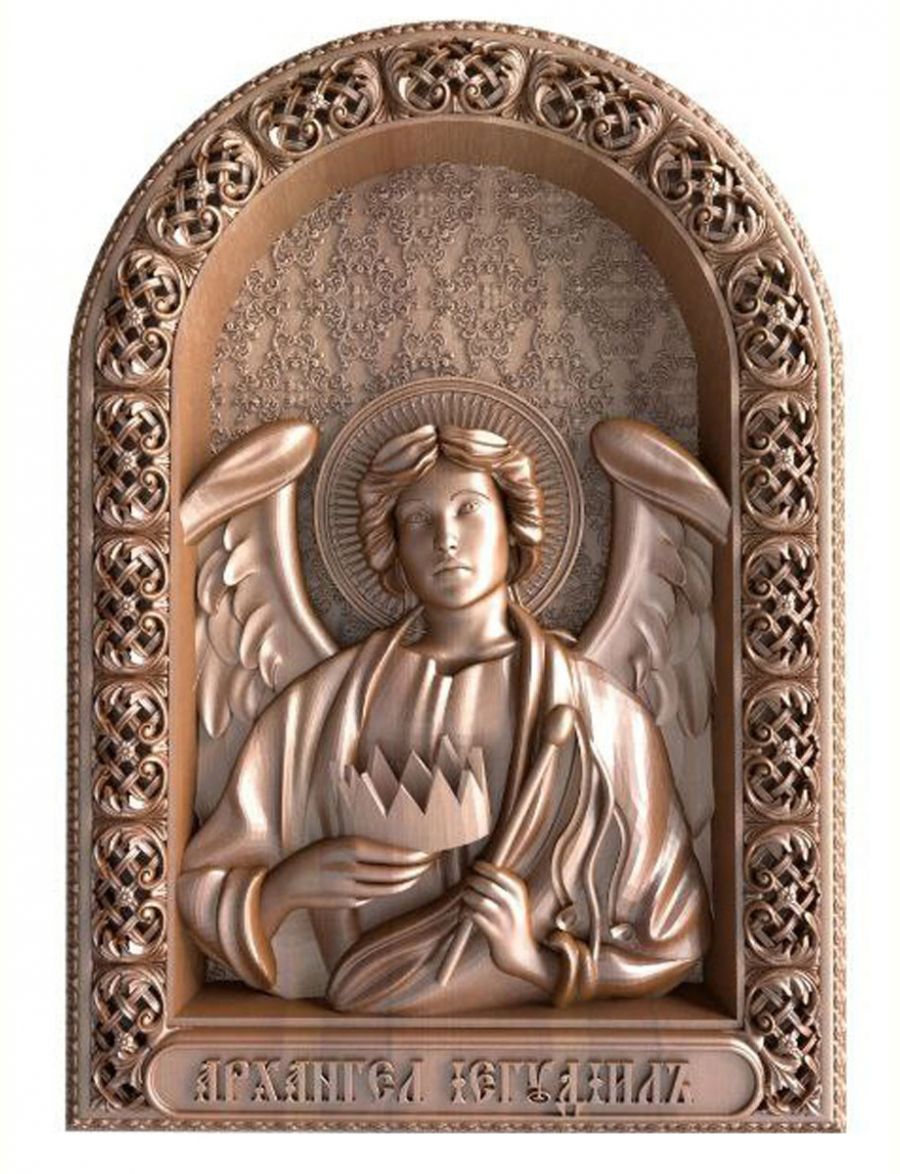 Деревянная резная икона «Архангел Иегудиил» бук 28 x 19 см