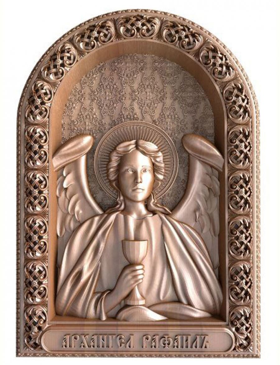Деревянная резная икона «Архангел Рафаил» бук 57 x 40 см