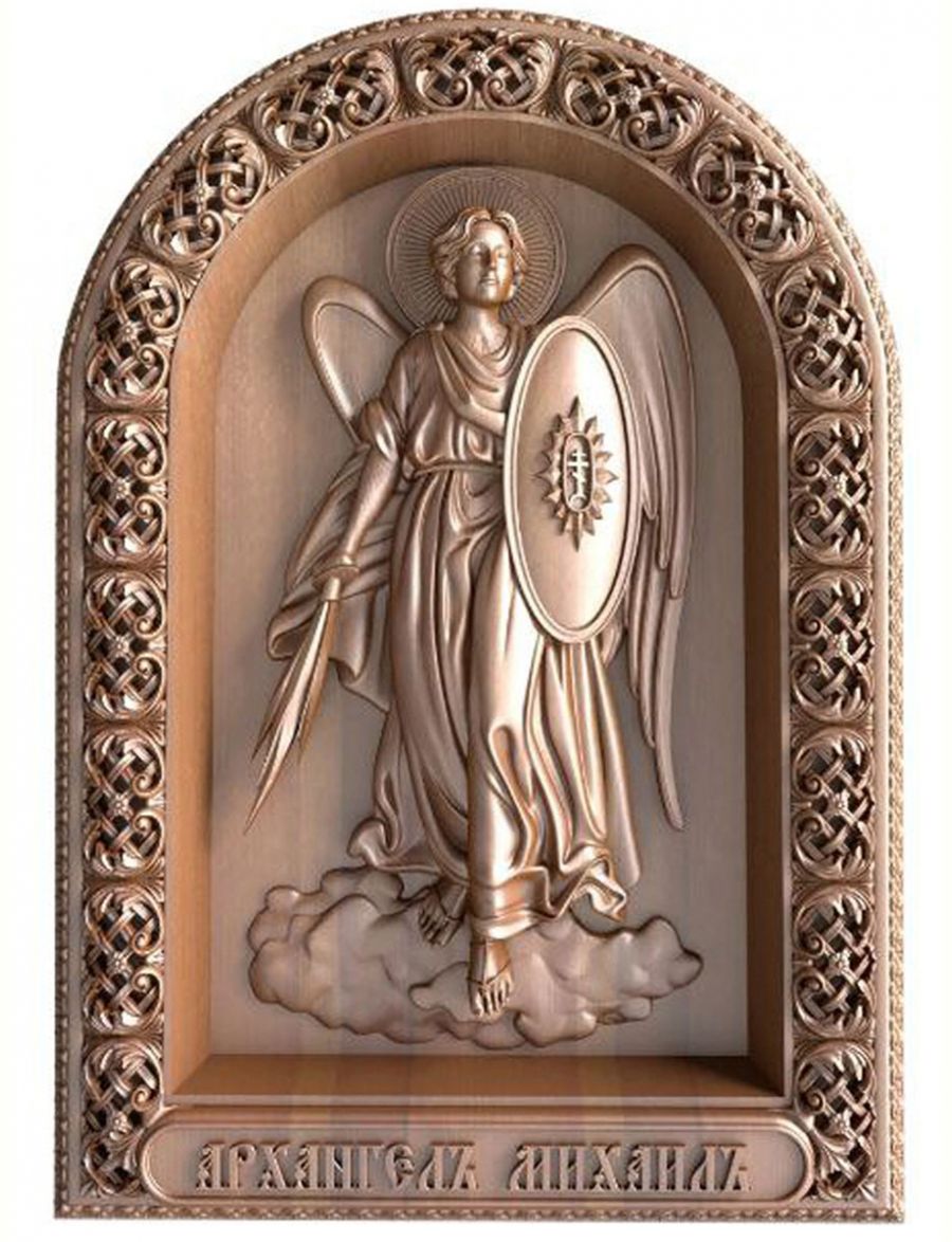 Деревянная резная икона «Архангел Михаил» бук 28 x 19 см