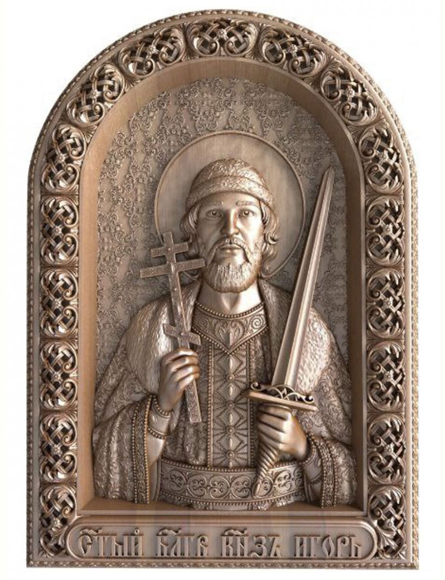 Деревянная резная икона «Благоверный князь Игорь» бук 18 x 15 см