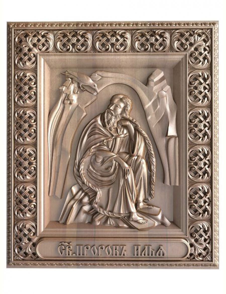 Деревянная резная икона «Святой пророк Илиа» бук 57 x 45 см