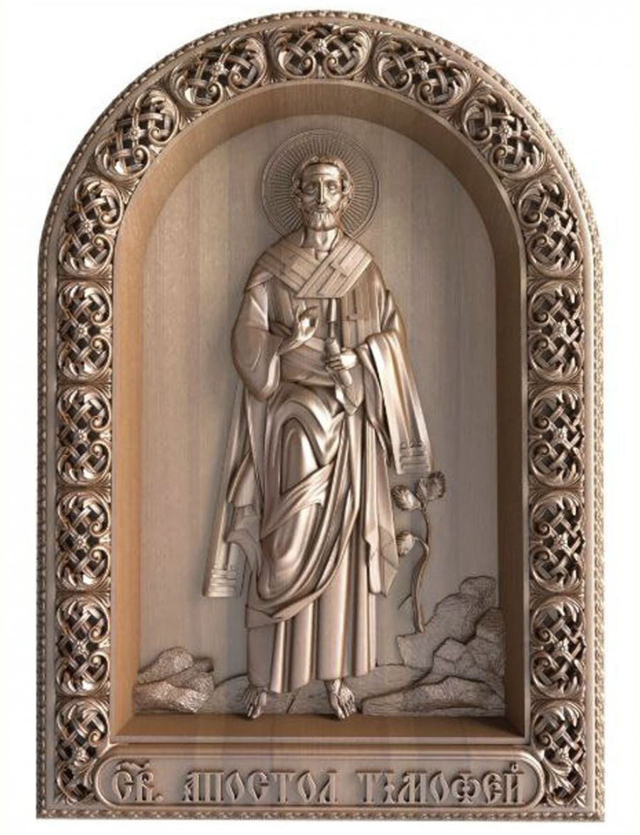 Деревянная резная икона «Святой апостол Тимофей» бук 57 x 40 см