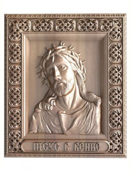 Деревянная резная икона «Иисус в венке» бук 57 x 45 см