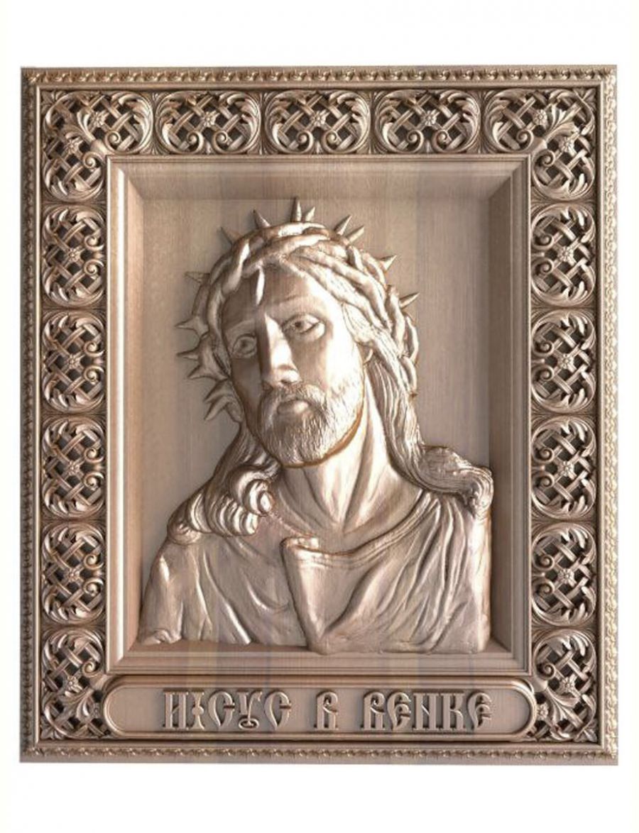 Деревянная резная икона «Иисус в венке» бук 18 x 15 см