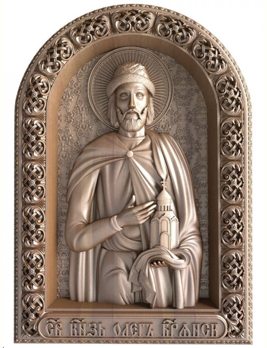 Деревянная резная икона «Святой князь Брянский» бук 57 x 40 см