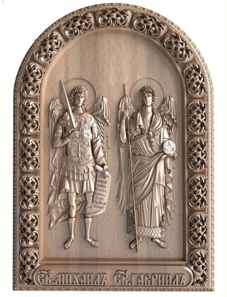 Деревянная резная икона «Святой Михаил и Святой Гавриил» бук 57 x 40 см