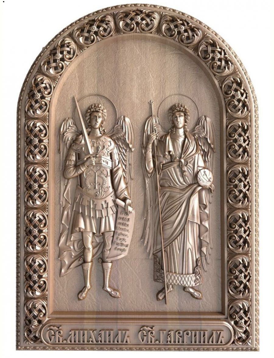Деревянная резная икона «Святой Михаил и Святой Гавриил» бук 28 x 19 см