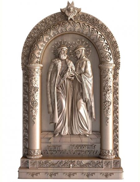 Деревянная резная икона «Святые Пётр и Феврония» бук 28 x 16 см