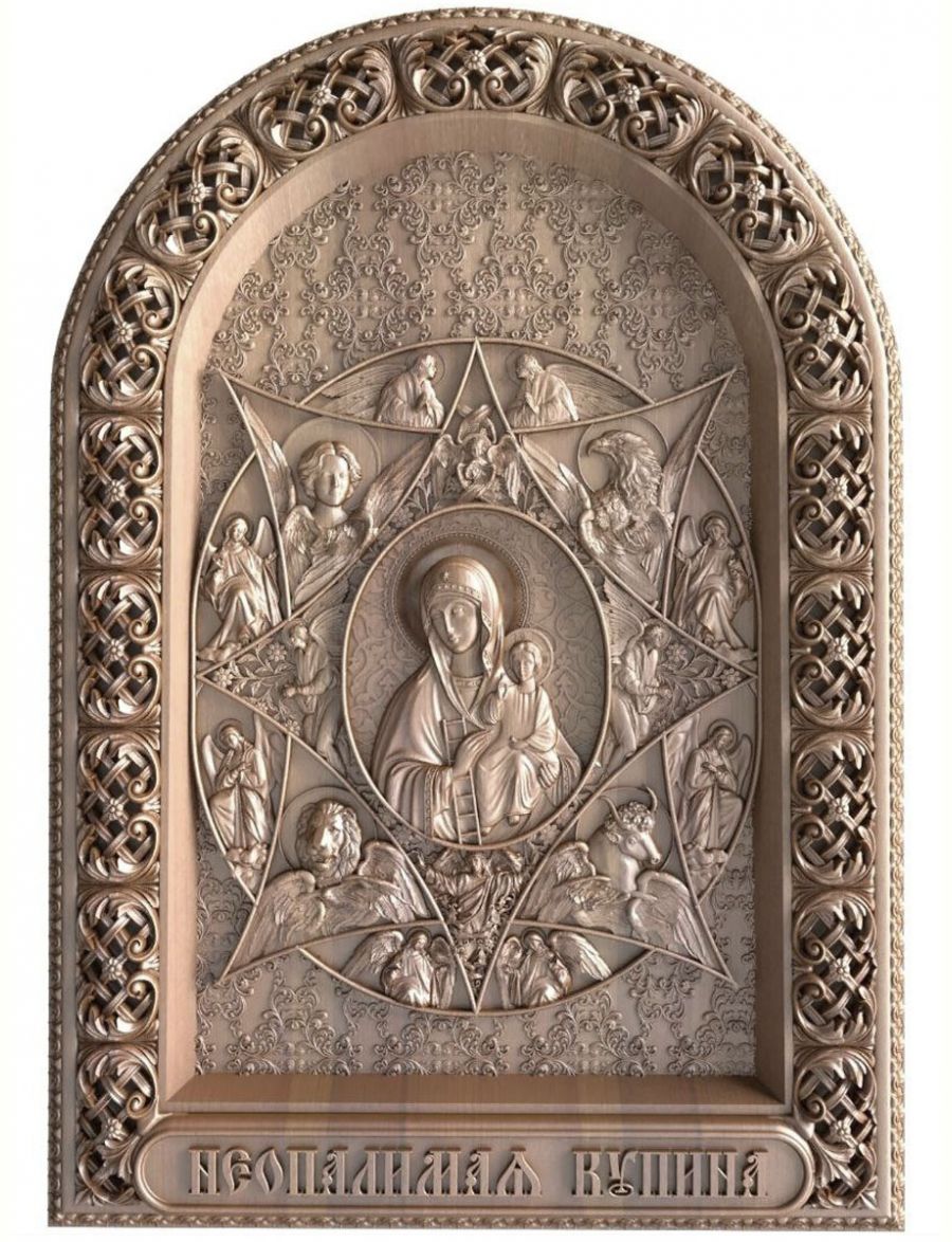 Деревянная резная икона «Неопалимая Купина» бук 18 x 12 см