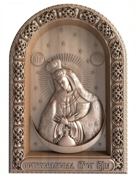 Деревянная резная икона Пресвятой Богородицы «Остробрамская» бук 28 x 19 см