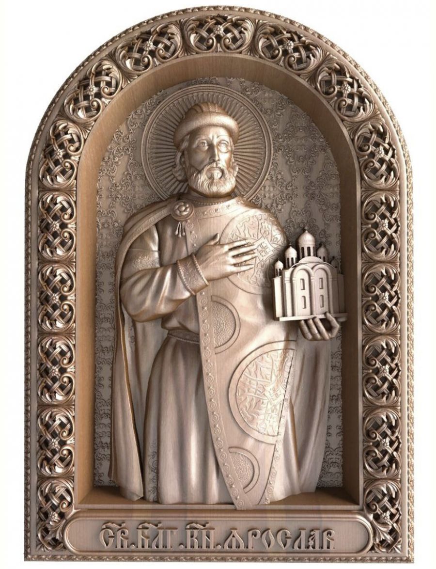 Деревянная резная икона «Святой благоверный князь Ярослав» бук 28 x 19 см