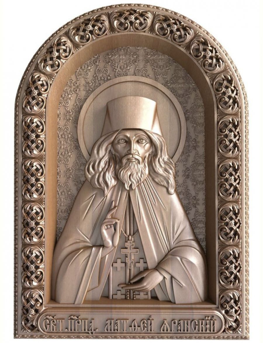 Деревянная резная икона «Преподобный Матфей Яранский» бук 57 x 40 см