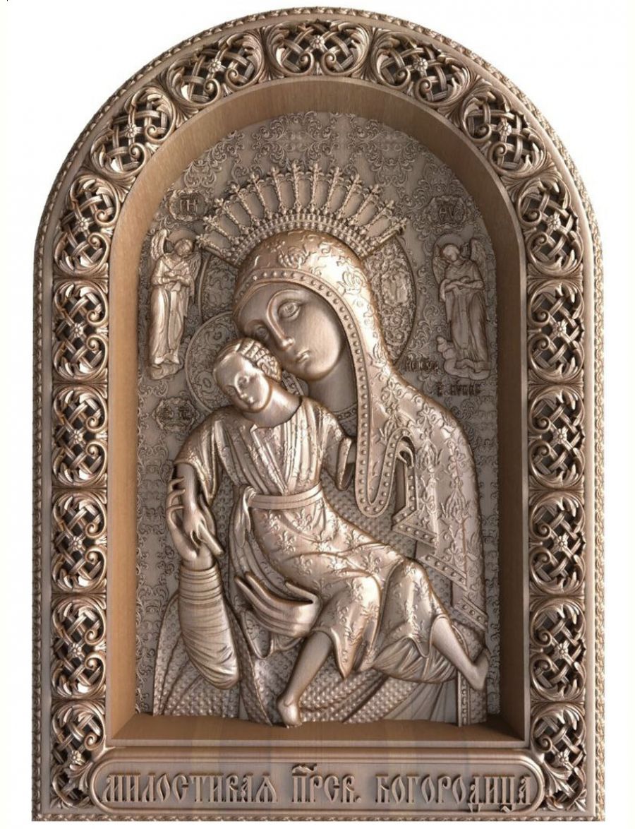 Деревянная резная икона «Милостивая пресвятая Богородица» бук 28 x 19 см