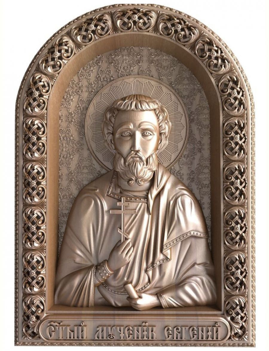 Деревянная резная икона «Святой мученик Евгений» бук 57 x 40 см