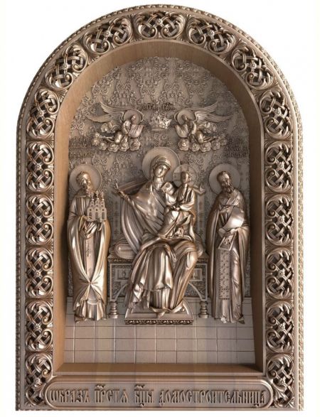 Деревянная резная икона Богородицы «Домостроительница» бук 57 x 40 см