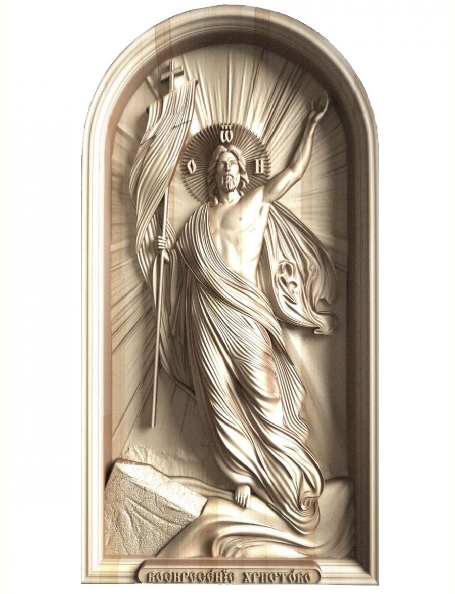 Деревянная резная икона «Воскресение Христово» бук 55 x 29 см