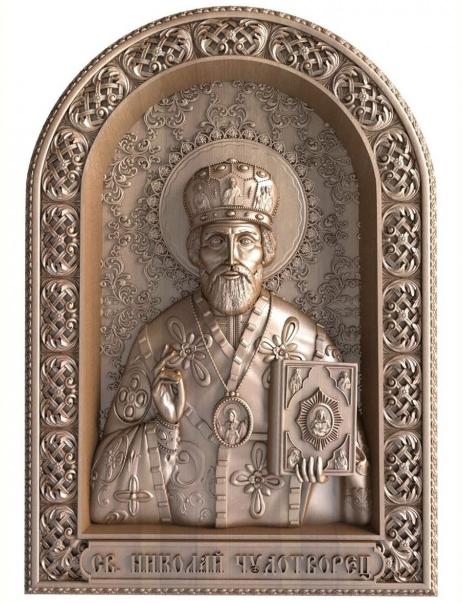 Деревянная резная икона «Святой Николай Чудотворец» бук 28 x 19 см