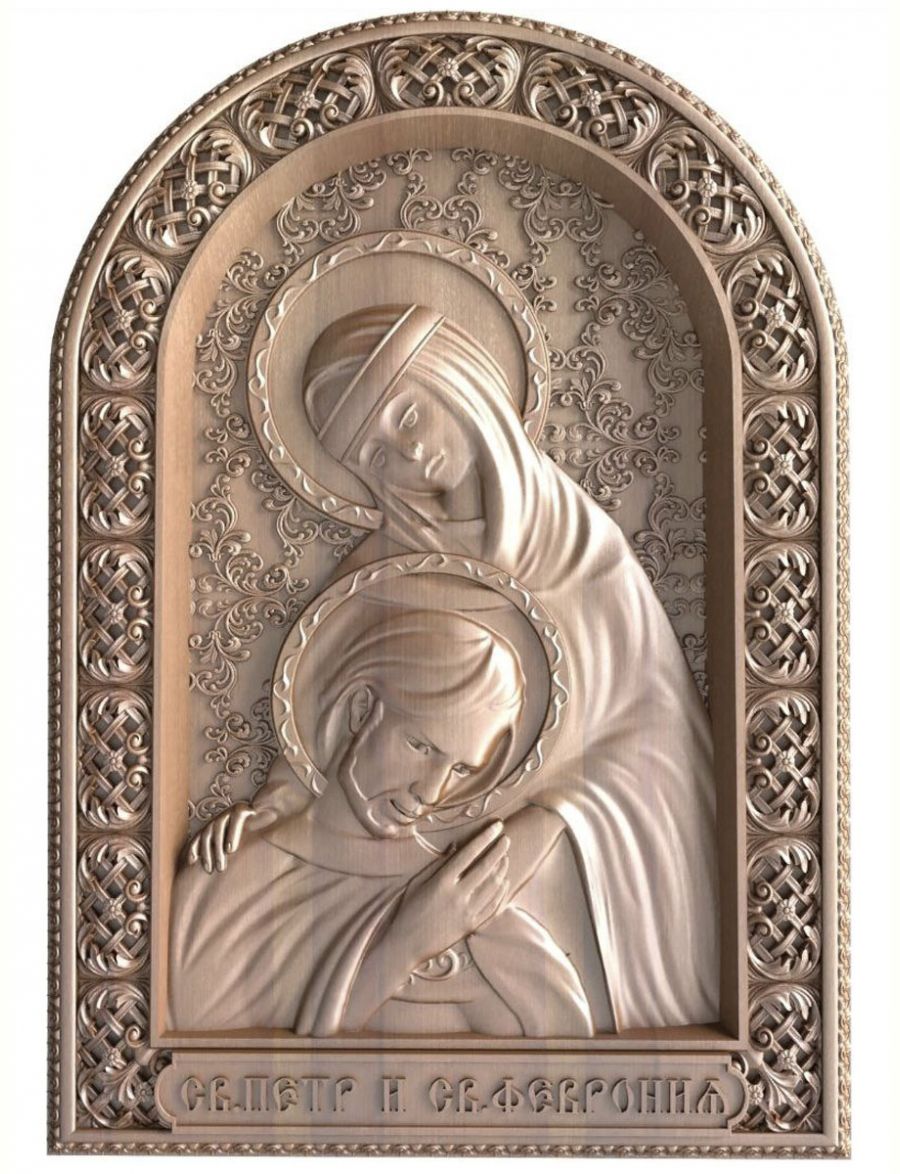 Деревянная резная икона «Святые Пётр и Феврония» бук 18 x 12 см