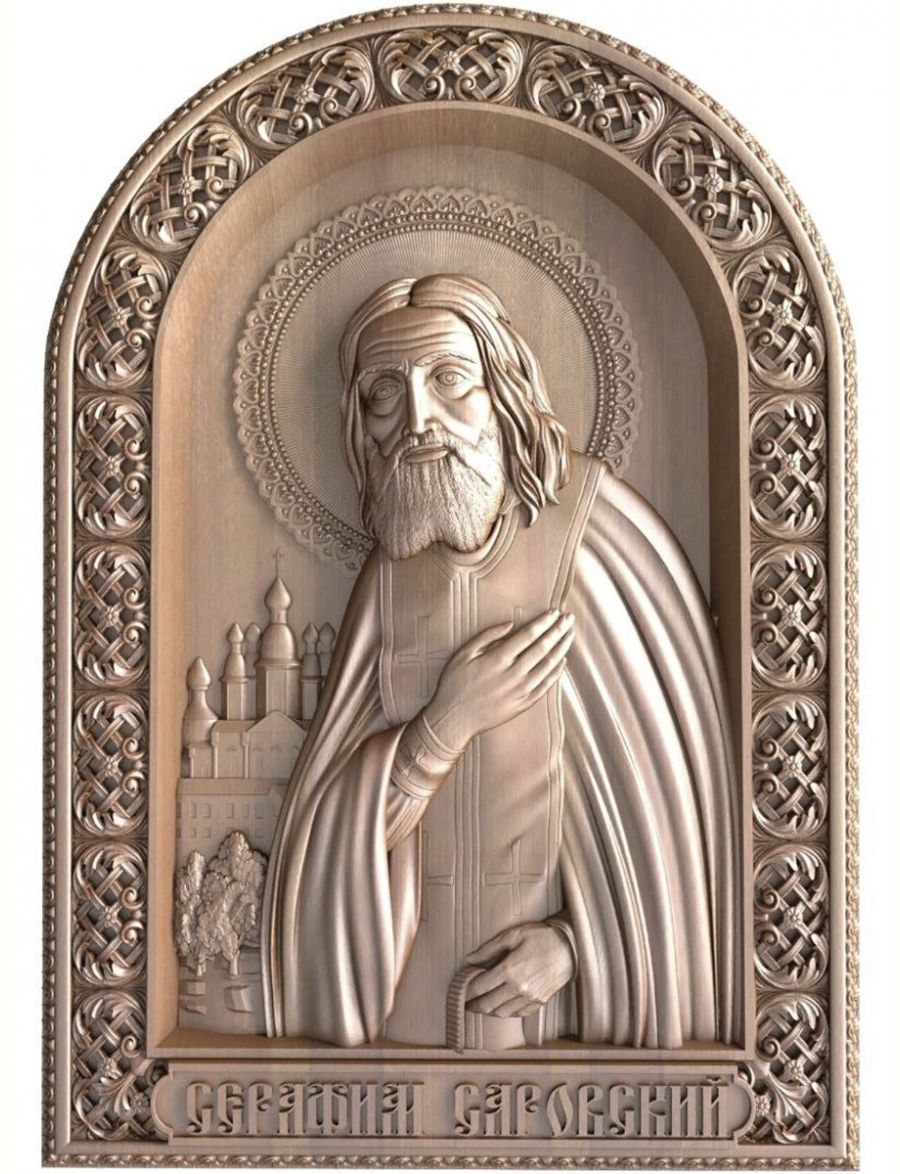 Деревянная резная икона «Серафим Саровский» бук 28 x 19 см