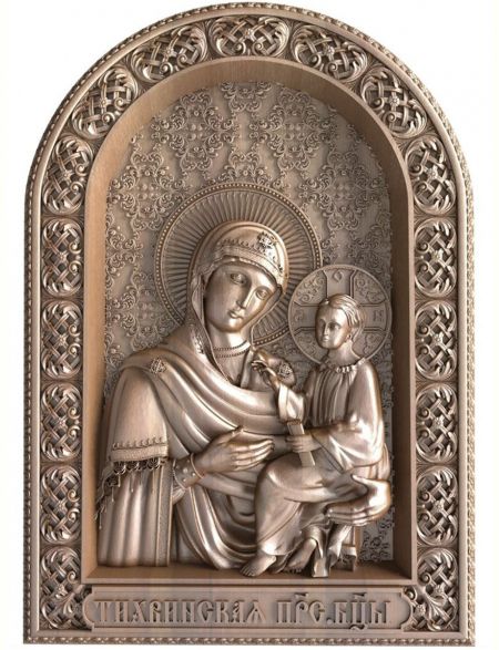 Деревянная резная икона «Божией матери Тихвинская» бук 18 x 15 см