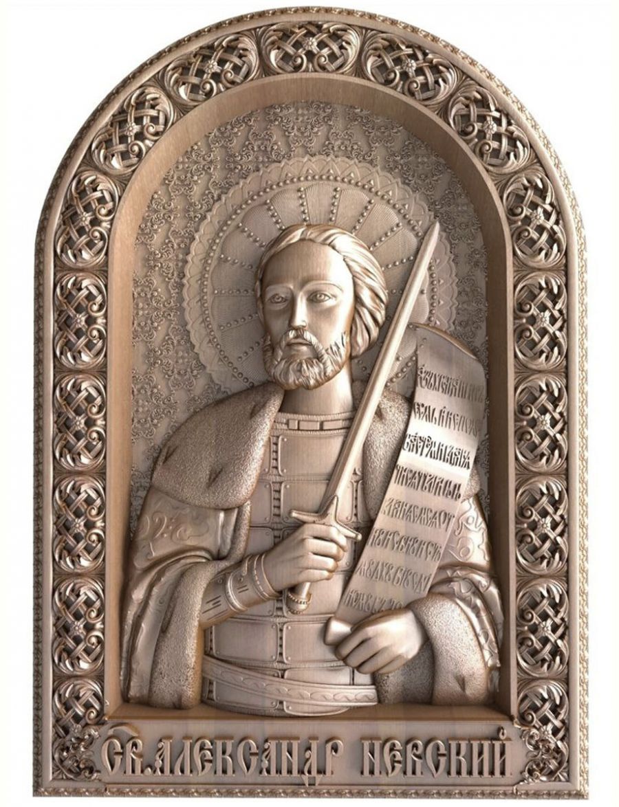 Деревянная резная икона «Святой Александр Невский» бук 28 x 19 см