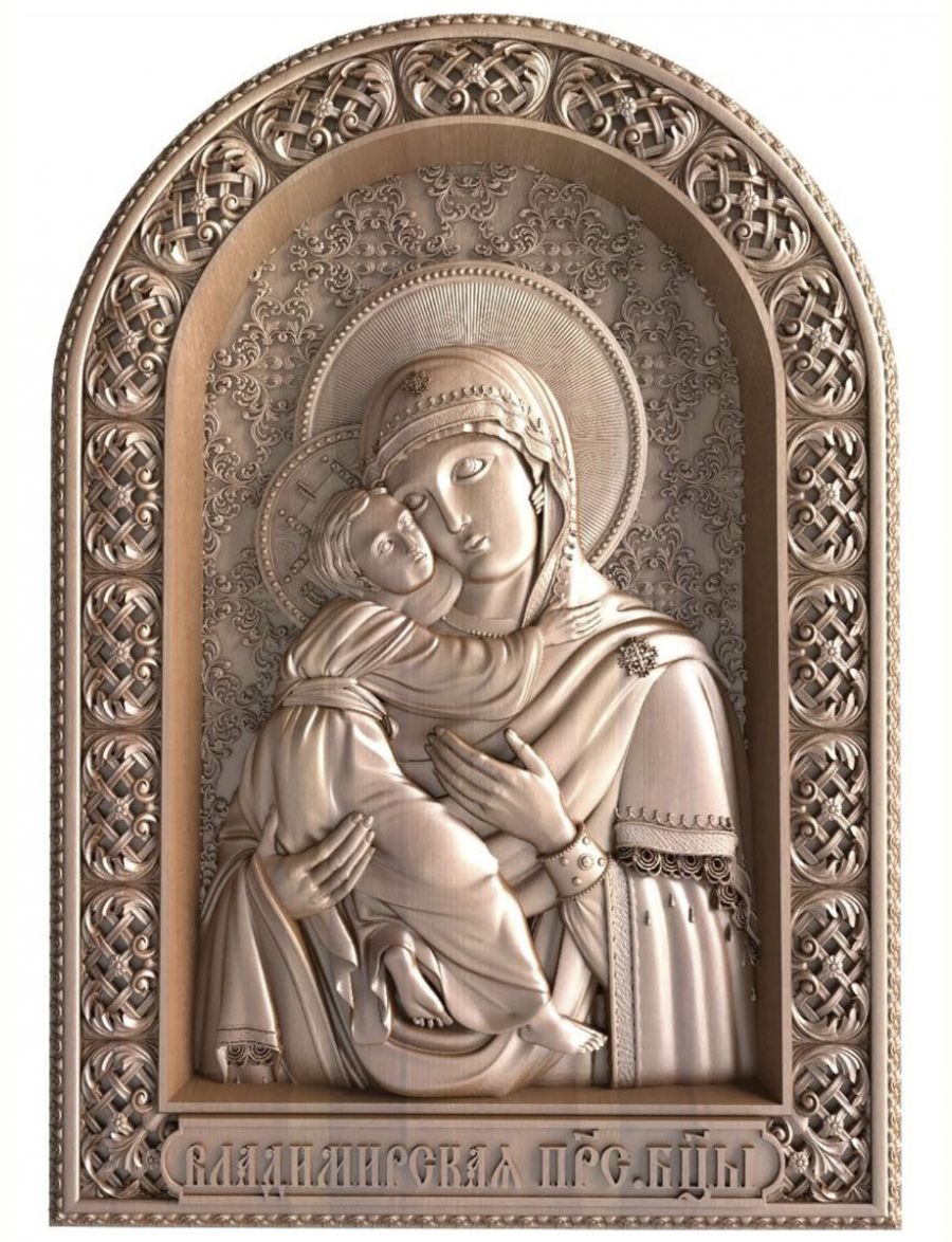 Деревянная резная икона «Божией матери Владимирская» бук 57 x 40 см