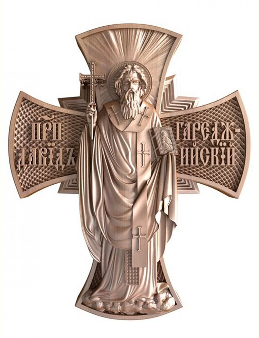 Деревянная резная икона «Давид Гареджийский» бук 28 x 23 см