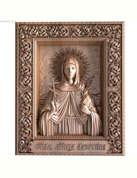 Деревянная резная икона «Святая мученица Алевтина» бук 28 x 23 см