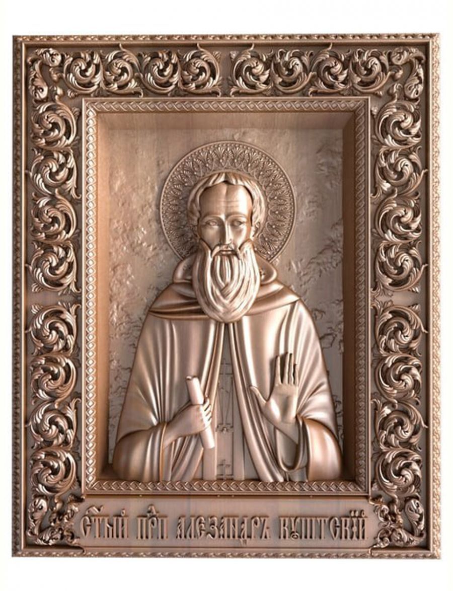 Деревянная резная икона «Преподобный Александр Куштский» бук 28 x 23 см